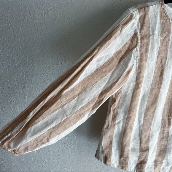Everlane The Linen Top Long Sleeve Striped White Beige Sz 6 - Picture 5 of 8